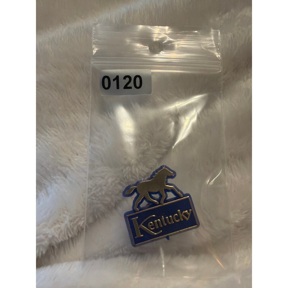 Vintage Kentucky Derby State Souvenir Pin Running Horse Blue Gold Tone Lapel - Picture 8 of 8